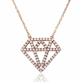 Rose Gold Plated 925 Sterling Silver Diamond Outline CZ Necklace - BGP01162RGP