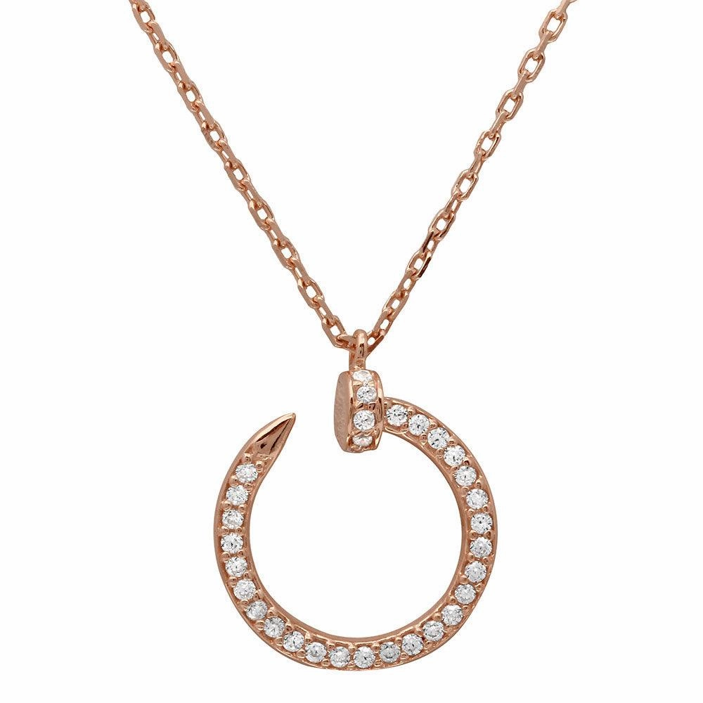 Rose Gold Plated 925 Sterling Silver Round Nail Pendant Necklace - GMN00021RGP