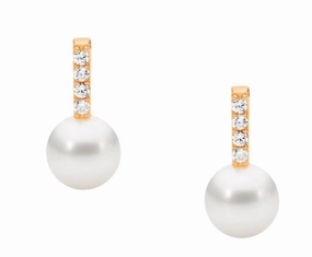 Rosegold CZ Bar Drop Pearls Stud Earrings