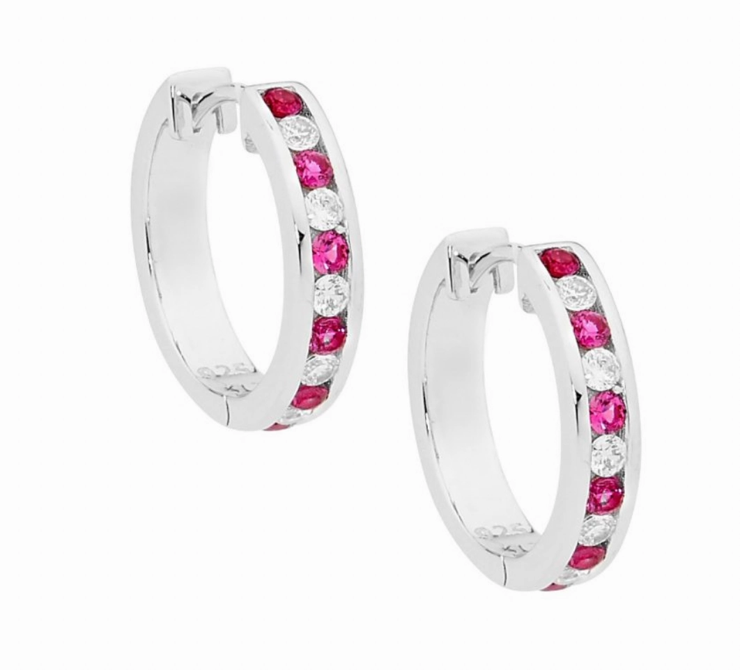 Round Channel 18mm Coloured CZ Hoop Earrings- 3 colours