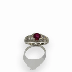 Ruby Stone on Triple Diamond Band
