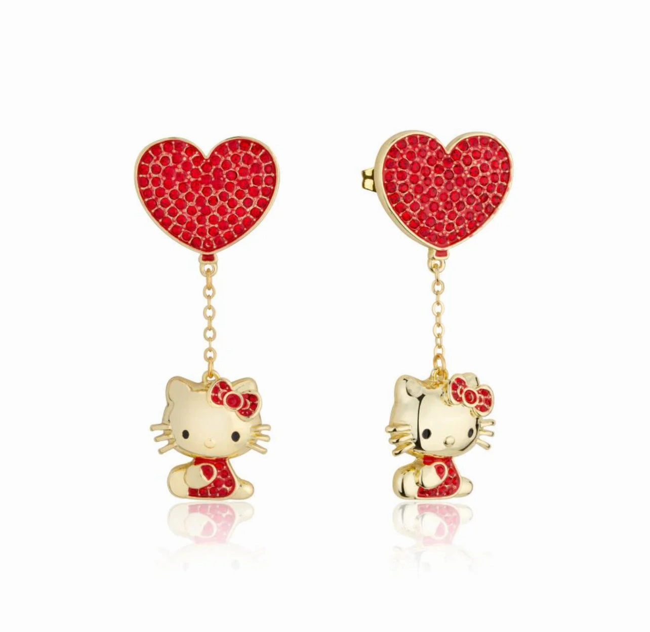 Sanrio - Hello Kitty Crystal Heart- Gold Necklace & Drop Earring
