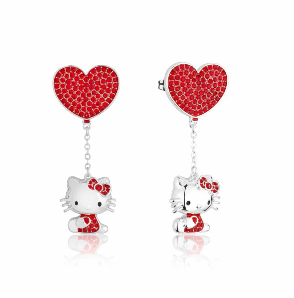 Sanrio - Hello Kitty Crystal Heart- Silver Necklace & Drop Earring