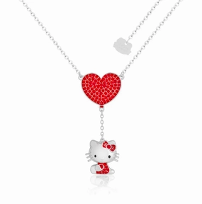 Sanrio - Hello Kitty Crystal Heart- Silver Necklace & Drop Earring