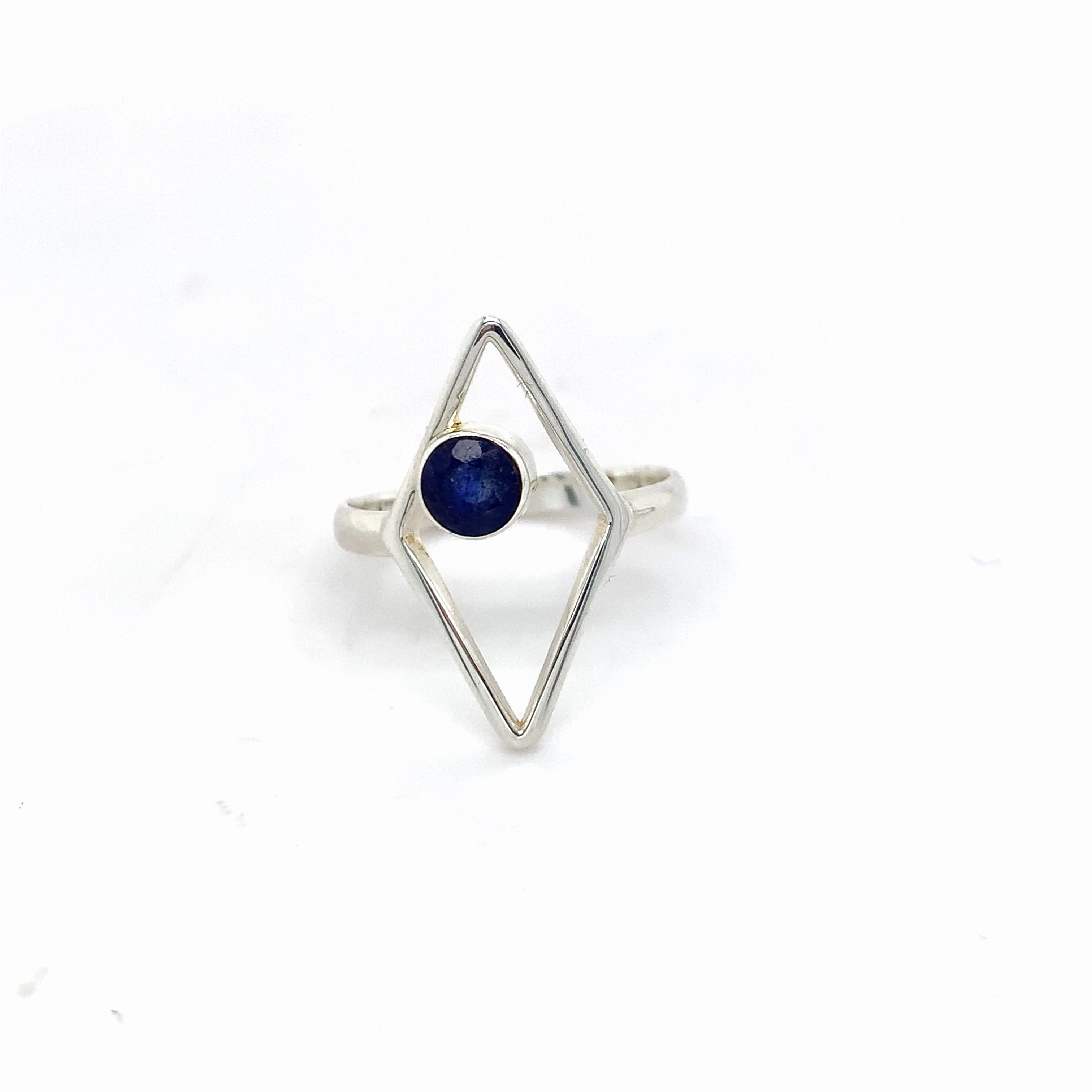Semi-Precious Gemstone Silver Diamond Shape Ring - 3 colours