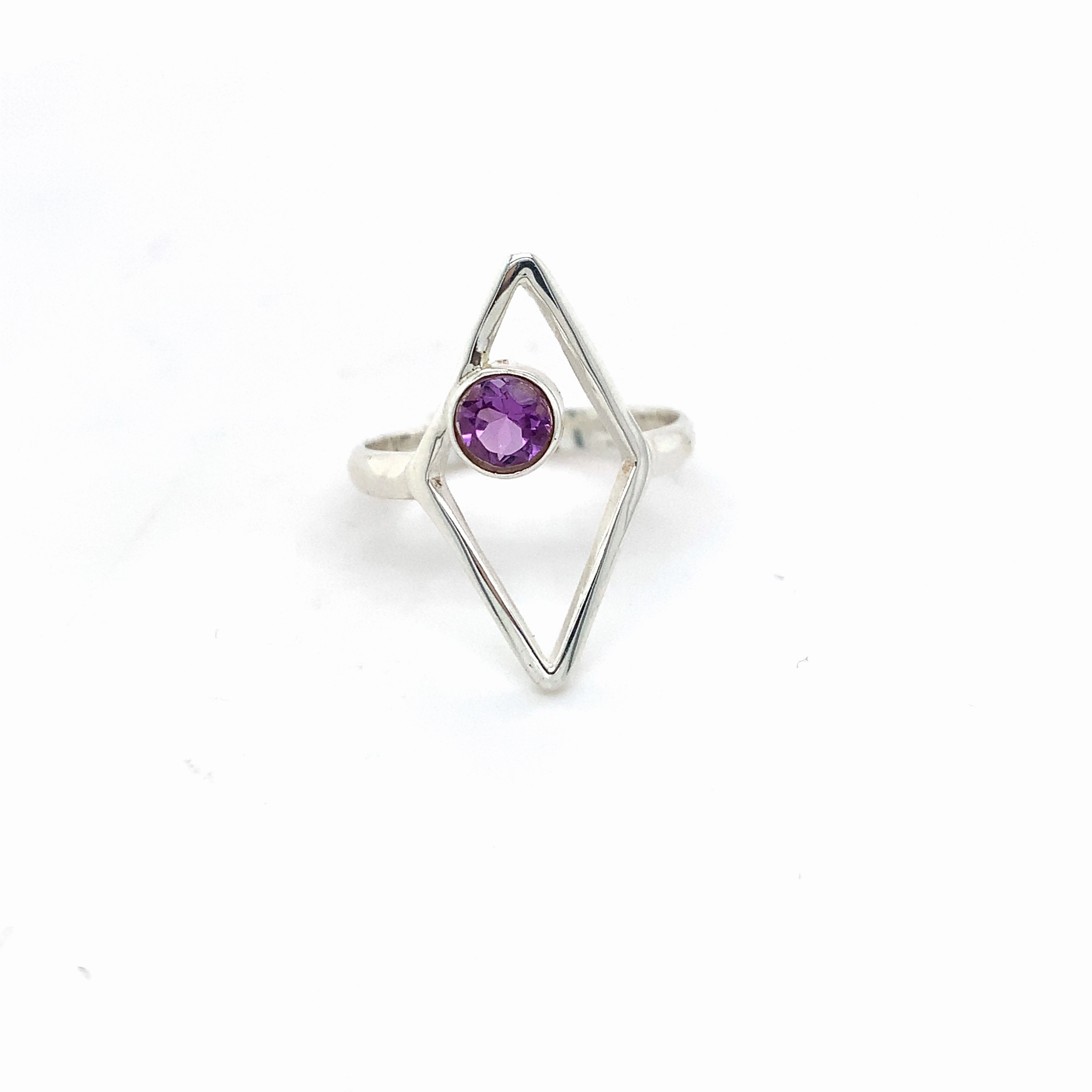 Semi-Precious Gemstone Silver Diamond Shape Ring - 3 colours