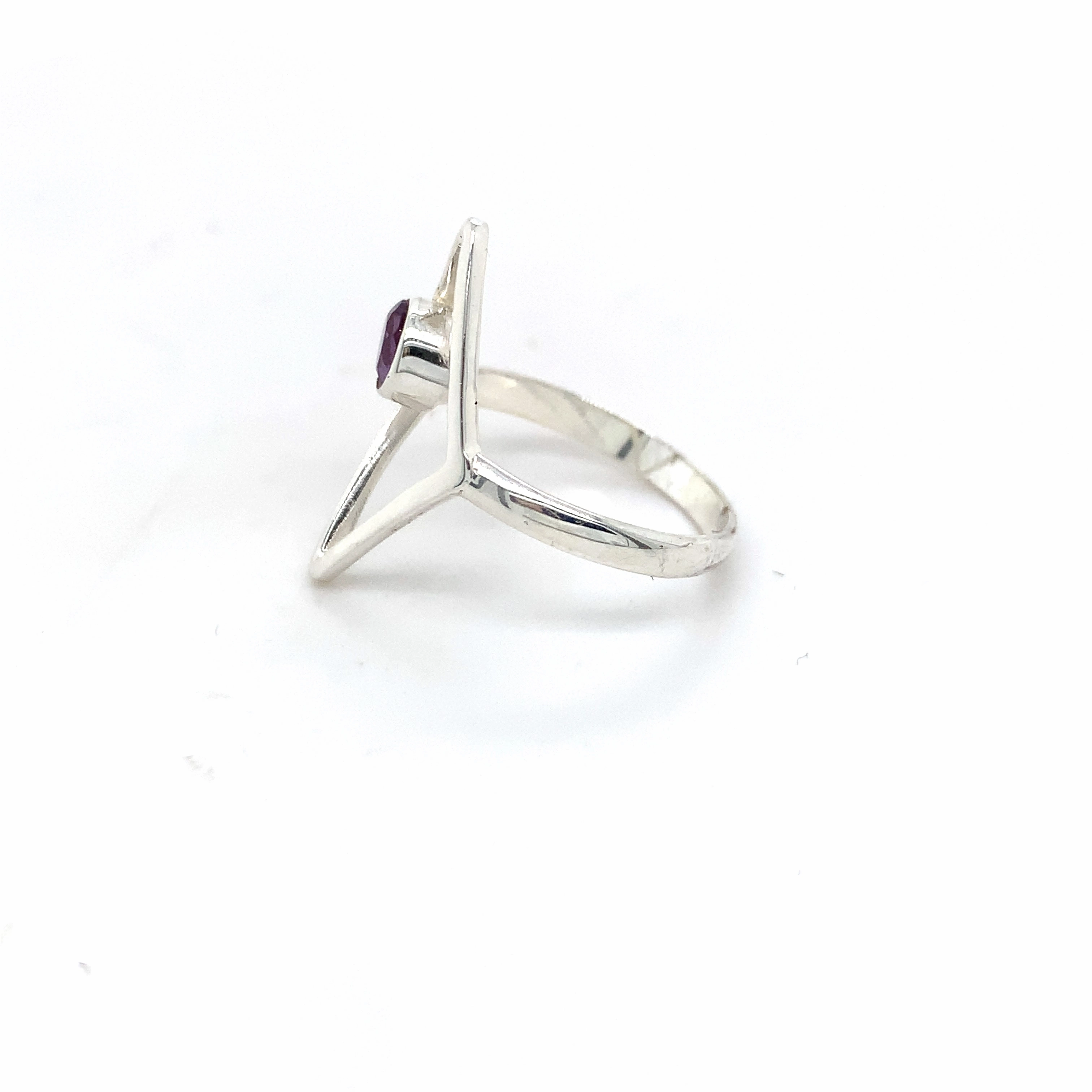 Semi-Precious Gemstone Silver Diamond Shape Ring - 3 colours