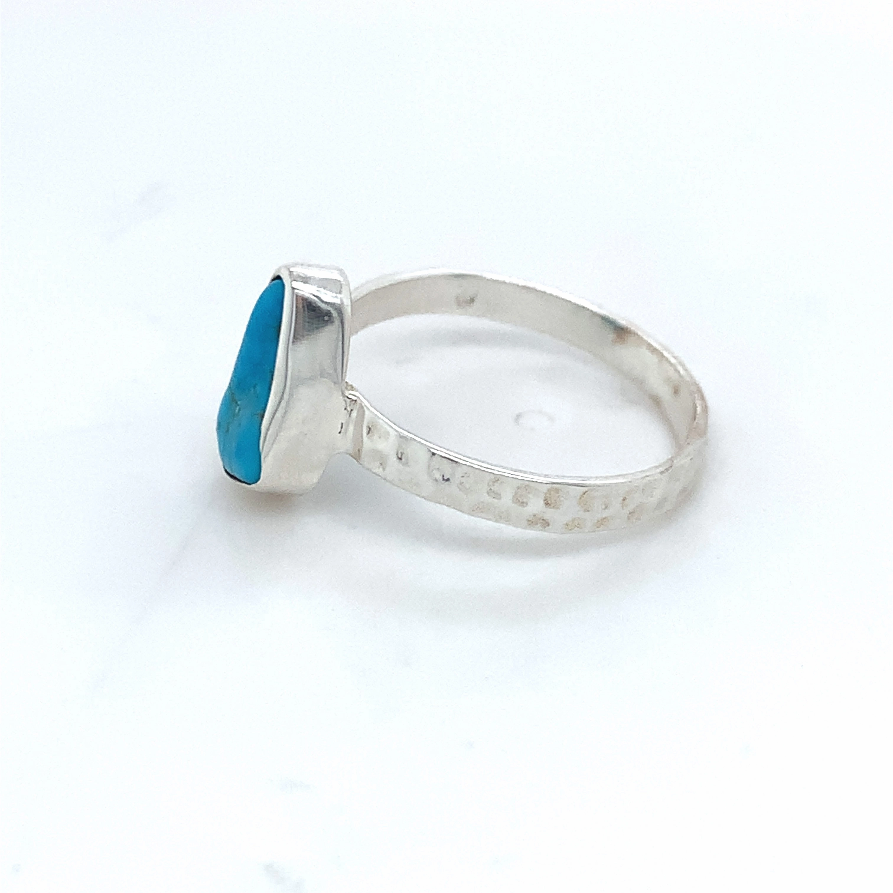 Semi-Precious Turquoise Hammer Silver Band Ring