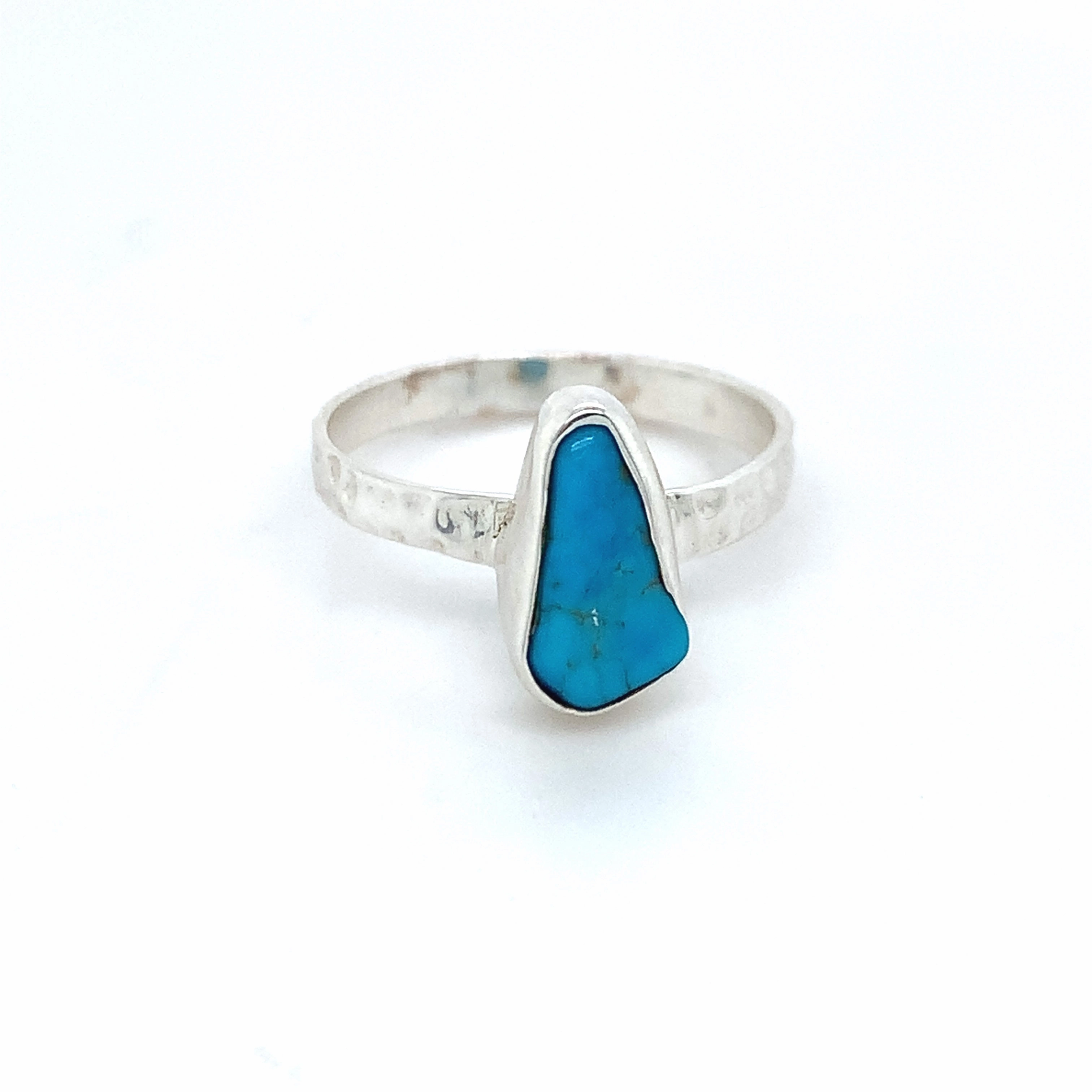 Semi-Precious Turquoise Hammer Silver Band Ring