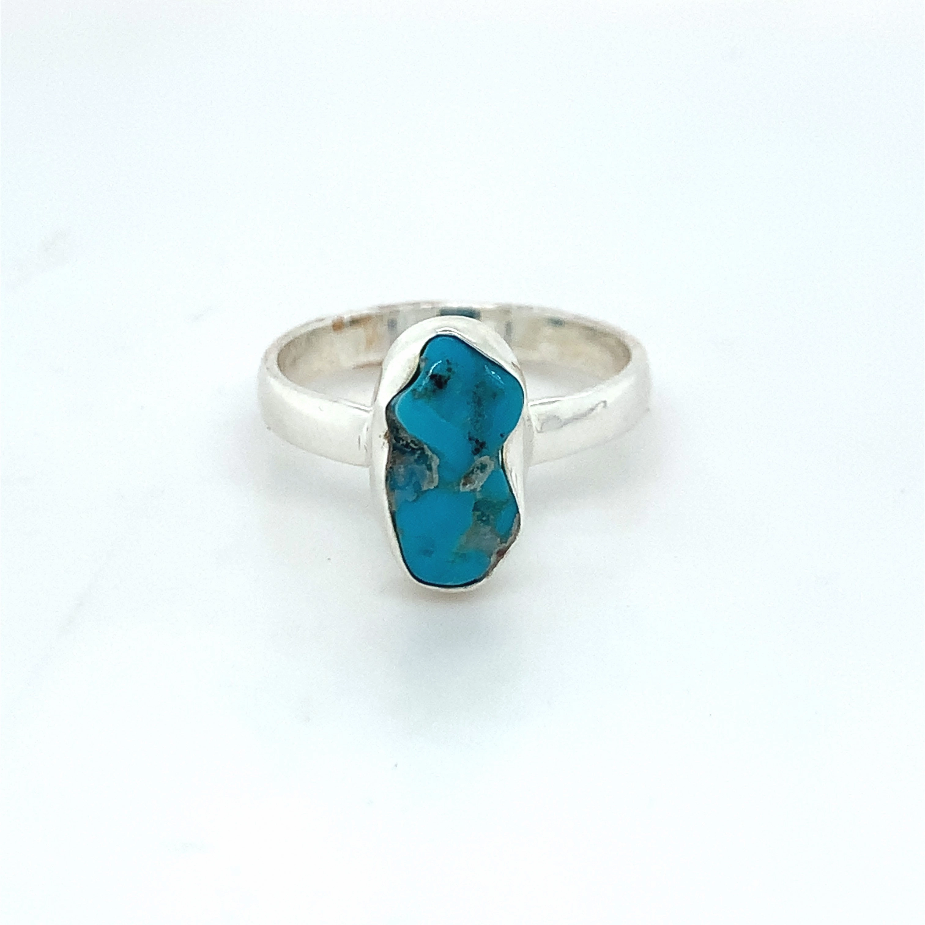 Semi-Precious Turquoise Smooth Round Silver Ring