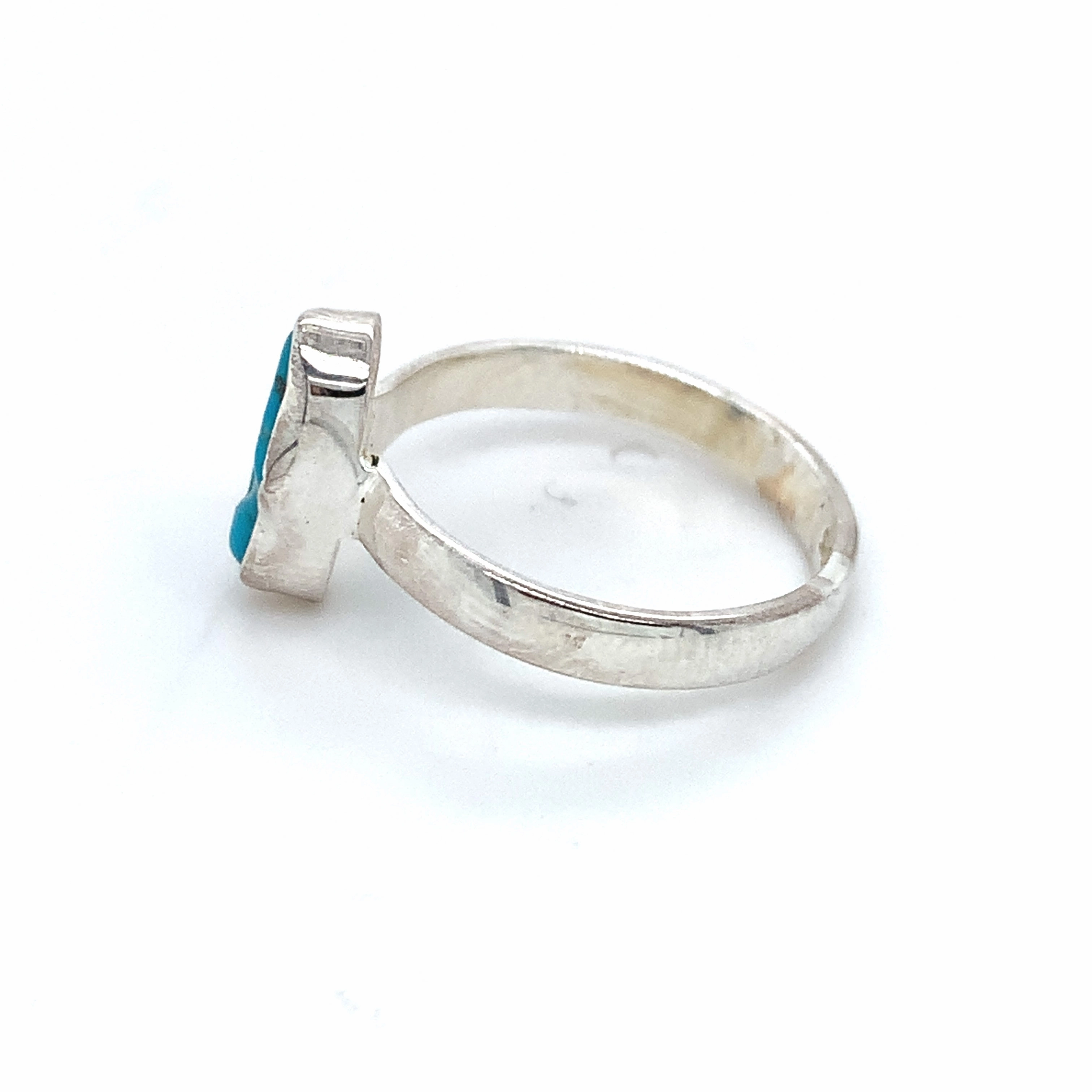Semi-Precious Turquoise Smooth Round Silver Ring