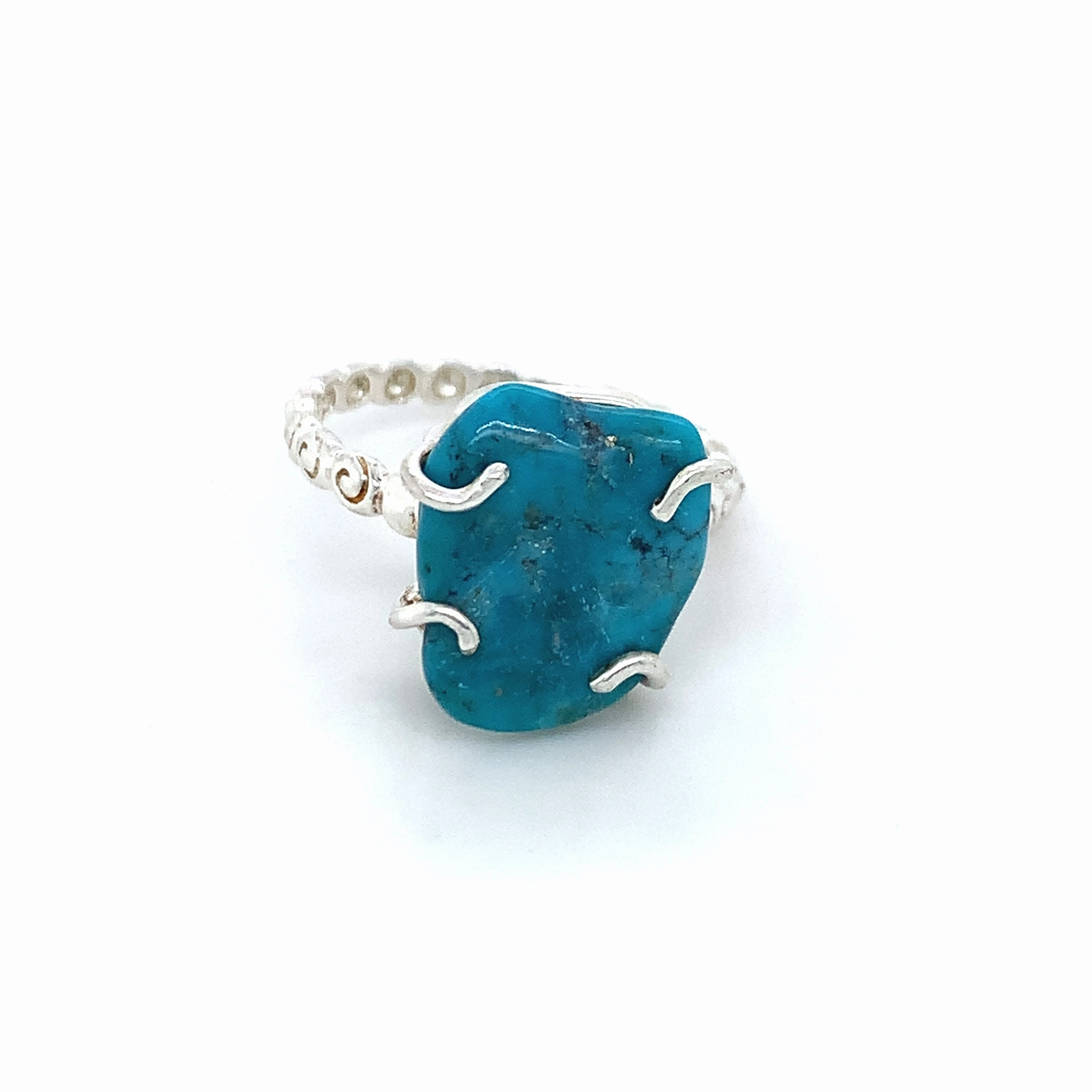 Semi-Precious Turquoise Swirl Textured Silver Ring