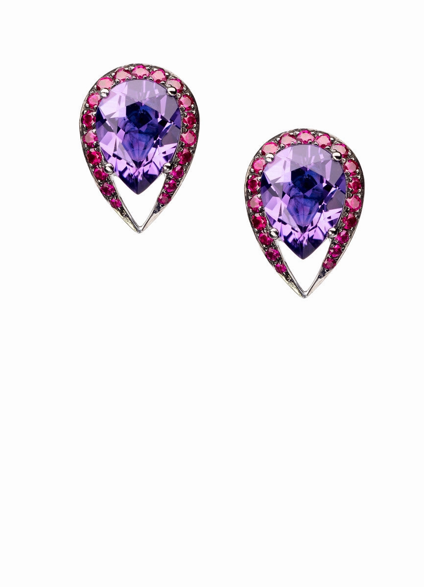 Shaun Leane 18ct White Gold Amethyst & Ruby Aurora Stud Earrings