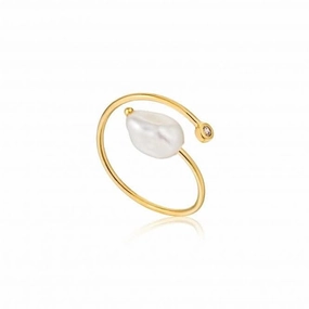Shiny Gold Pearl Twist Adjustable Ring R019-01G