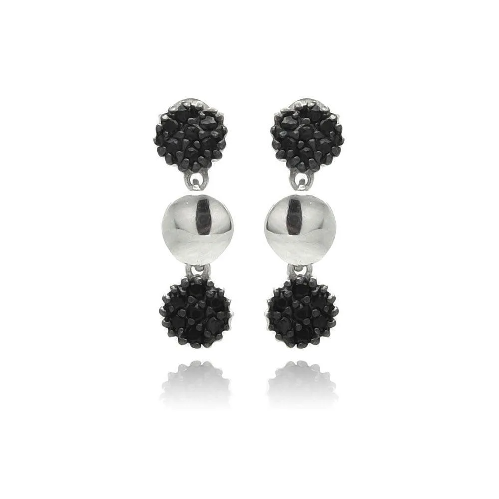 Silver 925 Black Rhodium Plated Cluster CZ Dangling Earrings - STE00883