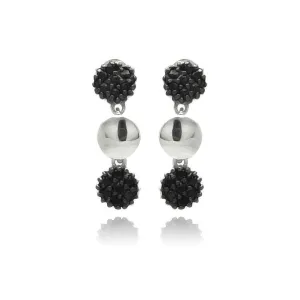 Silver 925 Black Rhodium Plated Cluster CZ Dangling Earrings - STE00883