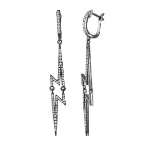 Silver 925 Black Rhodium Plated Dangling Lightning CZ huggie hoop Earrings - ACE00102BLK