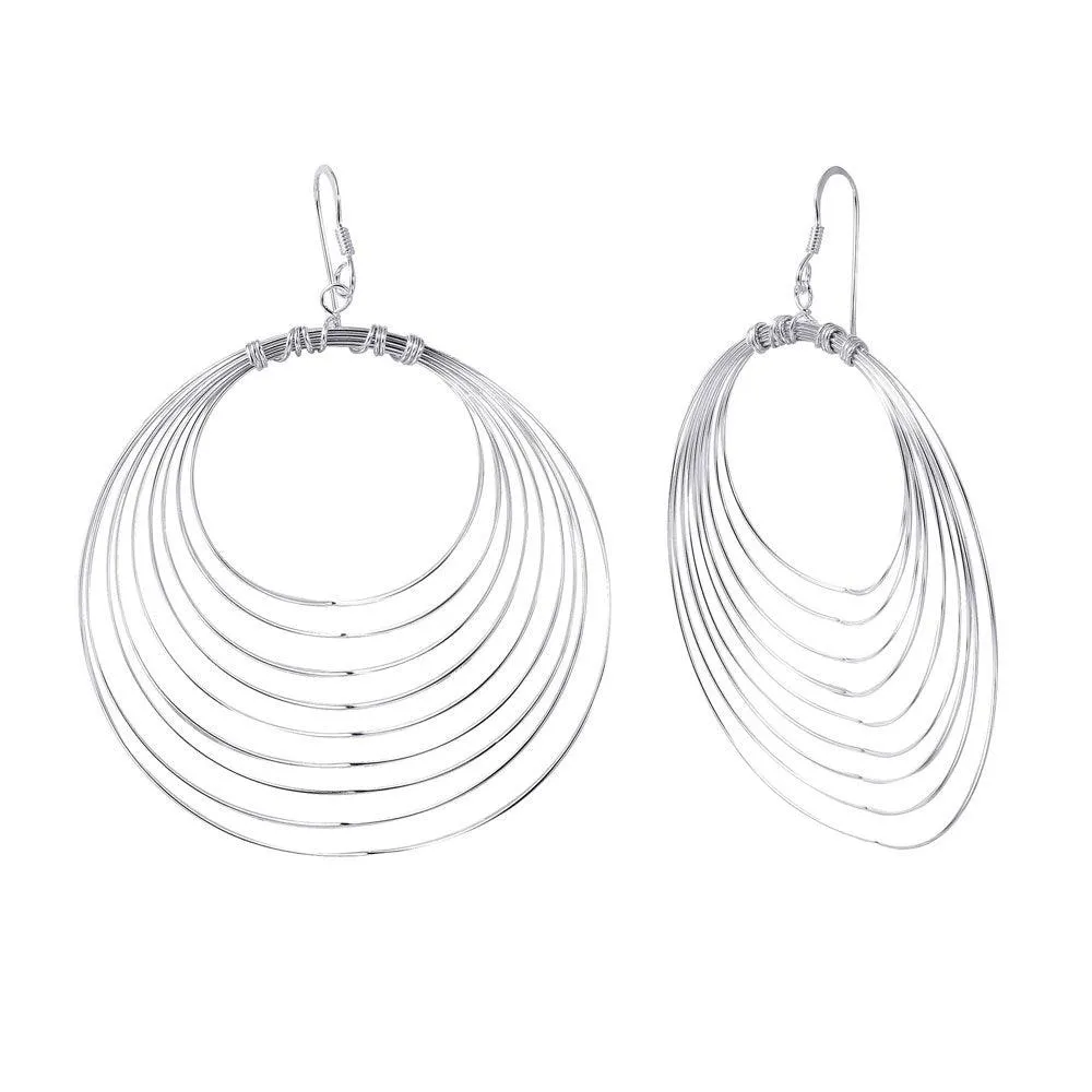 Silver 925 Circle Shaped Multi-Wire Dangling Earrings - STE00789