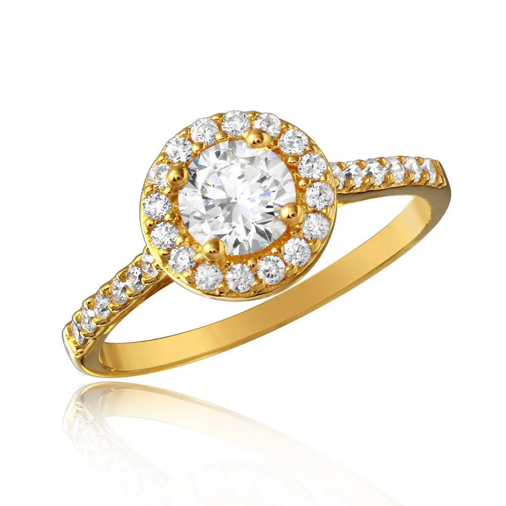 Silver 925 Gold Plated Thin Micro Pave Ring with CZ - GMR00128GP
