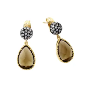 Silver 925 Gold Rhodium Plated Teardrop Champagne Round Cluster Clear CZ Dangling Hook Earrings - BGE00382