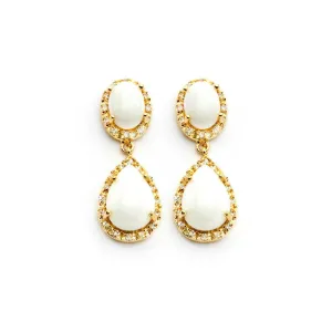 Silver 925 Gold Rhodium Plated Teardrop Pear CZ Stone Dangling Stud Earrings - BGE00350