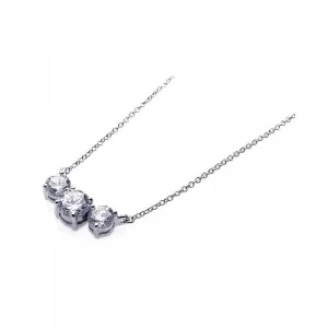 Silver 925 Rhodium Plated 3 Clear CZ Pendant Necklace - BGN00044