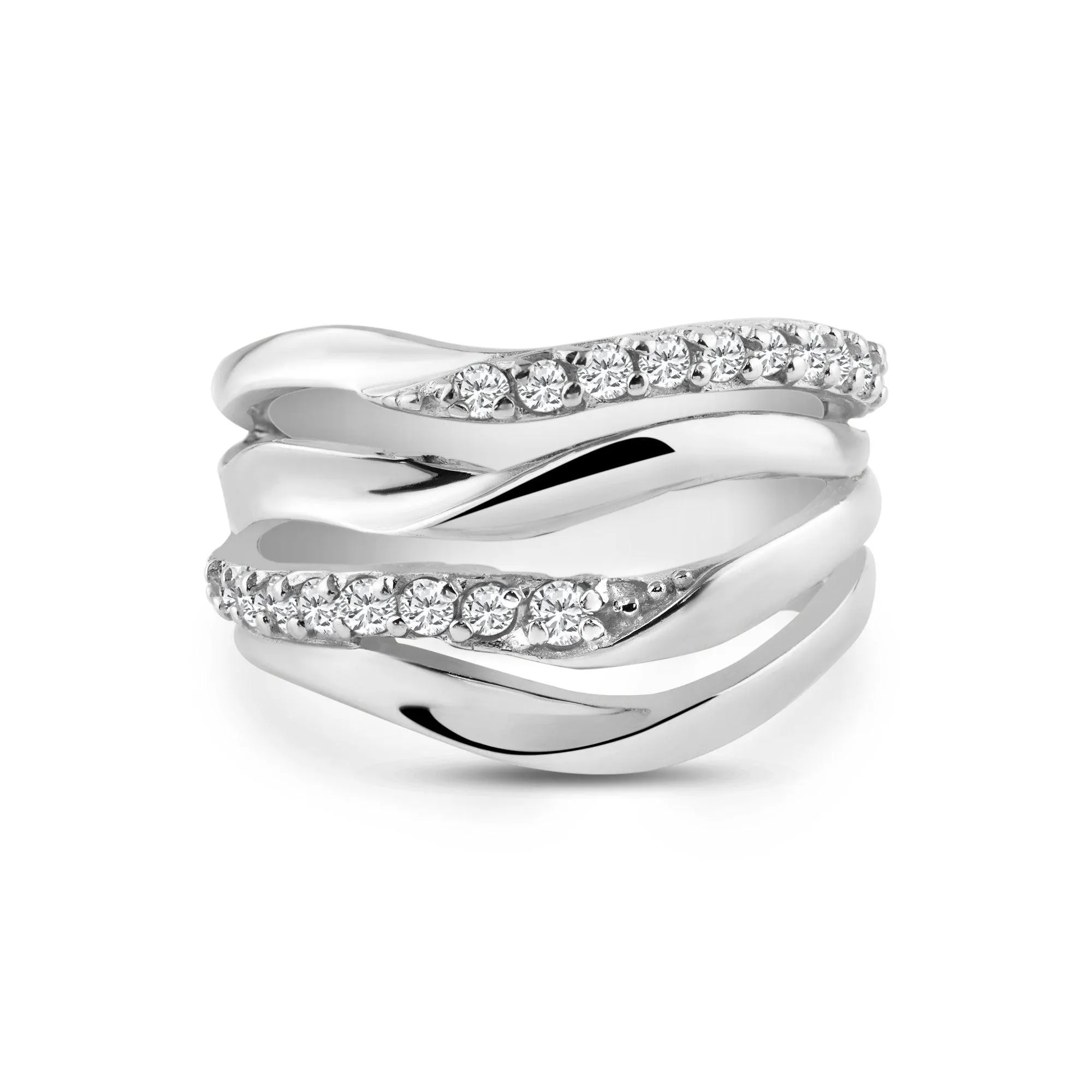 Silver 925 Rhodium Plated Alternating CZ Ring - STR00349