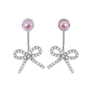Silver 925 Rhodium Plated Bowtie Pink CZ Earrings - STE00985