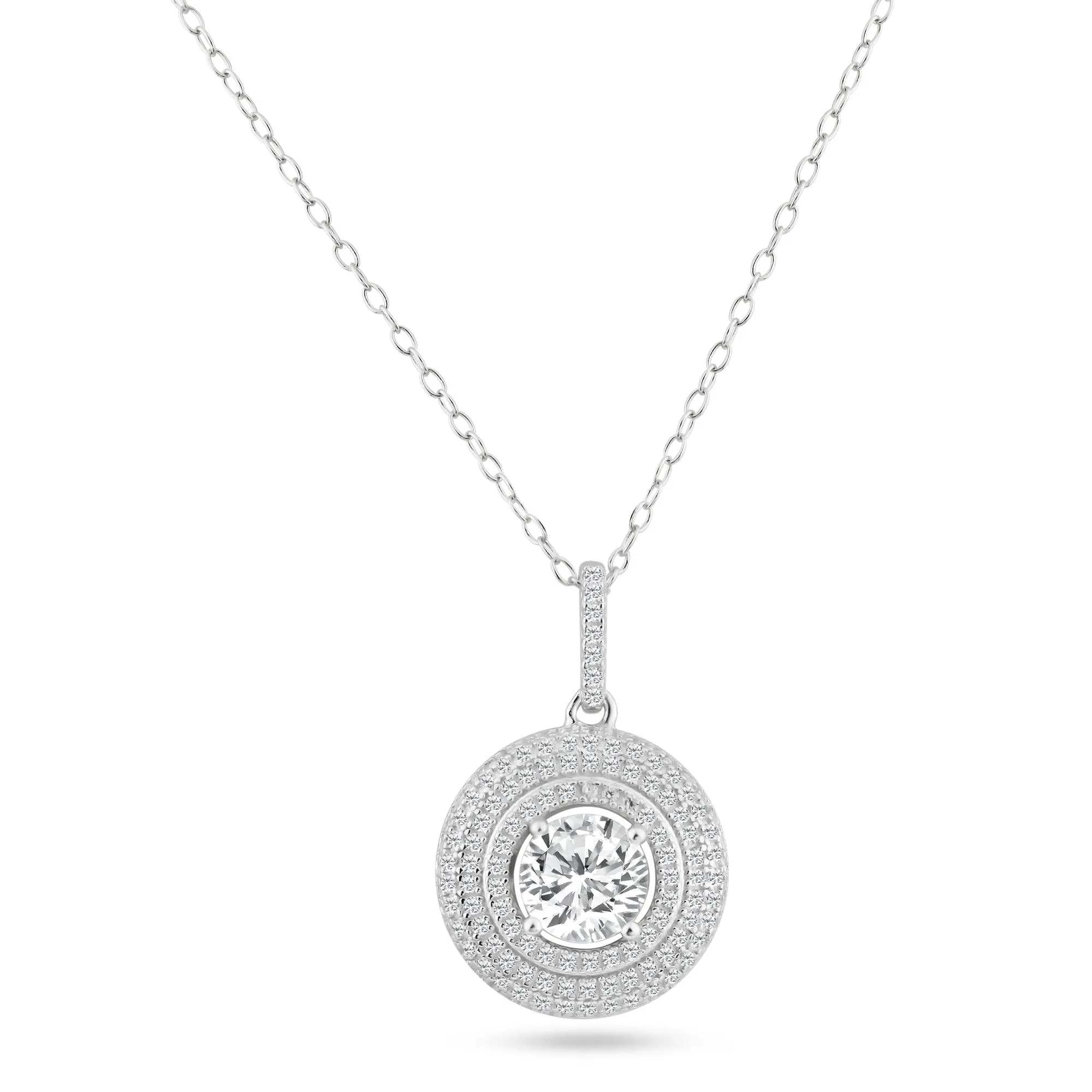 Silver 925 Rhodium Plated Circle Micro Pave CZ Dangling Pendant - ACP00084