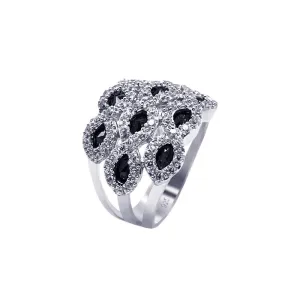 Silver 925 Rhodium Plated Clear and Black Marquise CZ Cigar Band Ring - AAR0068