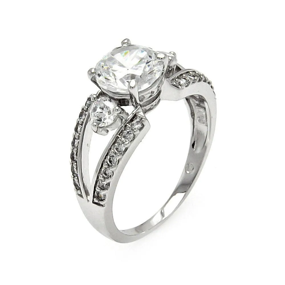 Silver 925 Rhodium Plated Clear CZ Open Round Bridal Ring - BGR00574