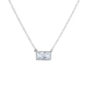 Silver 925 Rhodium Plated Clear CZ Rectangle Necklace - STP01503CLR