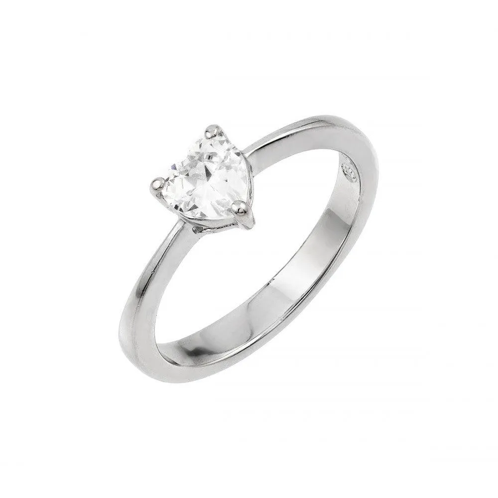 Silver 925 Rhodium Plated Clear CZ  Solitaire Ring - BGR00871