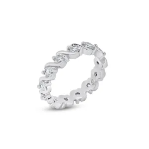 Silver 925 Rhodium Plated Clear CZ Wave Eternity Ring - BGR00364
