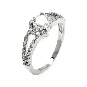 Silver 925 Rhodium Plated Clear Round Center CZ Open Bridal Ring - BGR00569