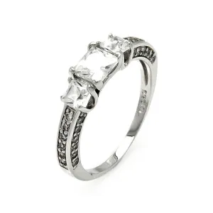 Silver 925 Rhodium Plated Clear Square CZ Bridal Past Present Future Ring - BGR00472