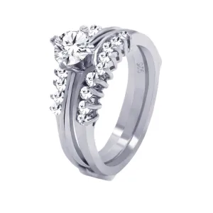 Silver 925 Rhodium Plated CZ Engagement Antique Ring - AAR0036