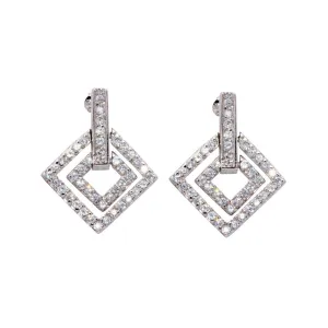 Silver 925 Rhodium Plated CZ Rectangular Stud Earrings - STE00028