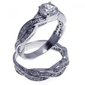 Silver 925 Rhodium Plated CZ Ring Pair Set - STR00544