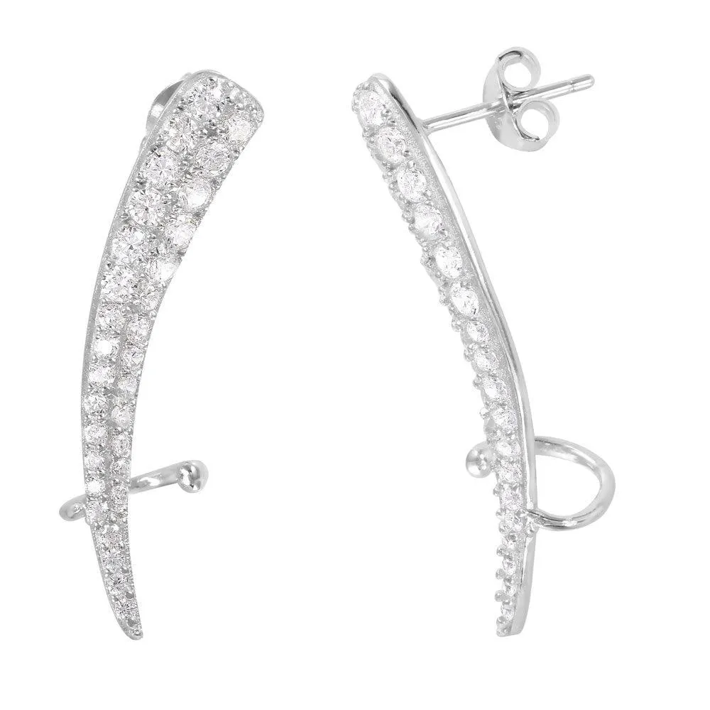 Silver 925 Rhodium Plated CZ Tapered Hanging Earrings - BGE00449