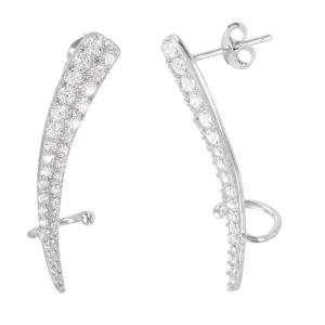Silver 925 Rhodium Plated CZ Tapered Hanging Earrings - BGE00449