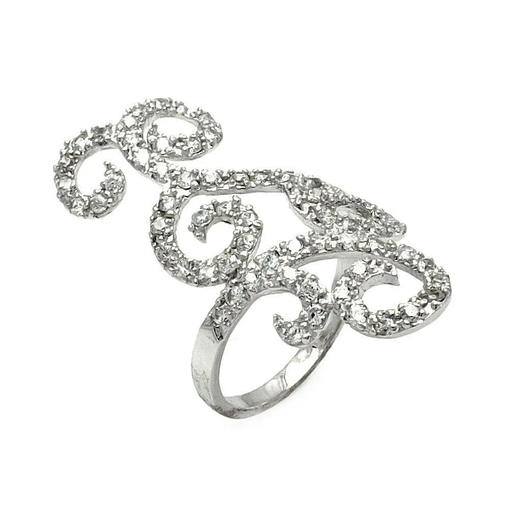 Silver 925 Rhodium Plated CZ Wave Ring - STR00225