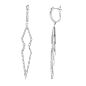Silver 925 Rhodium Plated Dangling Geometric CZ huggie hoop Earrings - ACE00094RH
