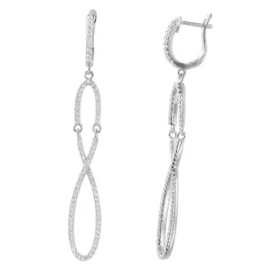 Silver 925 Rhodium Plated Dangling Infinity CZ Dangling Earrings  - ACE00103RH