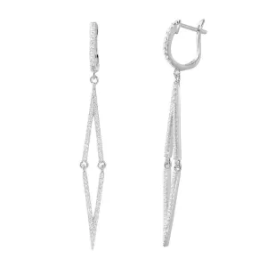 Silver 925 Rhodium Plated Dangling Long Thin Square CZ  huggie hoop Earrings - ACE00101RH