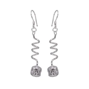 Silver 925 Rhodium Plated Dangling Twisted Wire Hanging Ball CZ Chandelier Hook Earrings - DSE00017