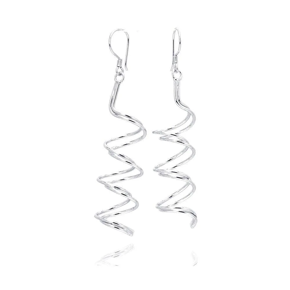 Silver 925 Rhodium Plated Double Dangling Spiral Hook Earrings - DSE00023