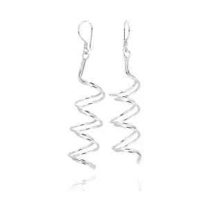 Silver 925 Rhodium Plated Double Dangling Spiral Hook Earrings - DSE00023