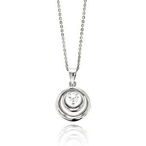Silver 925 Rhodium Plated Double Open Circle Center CZ Necklace - BGP00567
