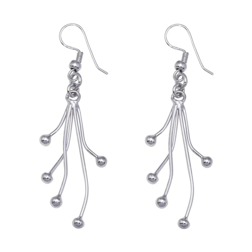 Silver 925 Rhodium Plated Five Dangling Strand Hook Earrings - DSE00009